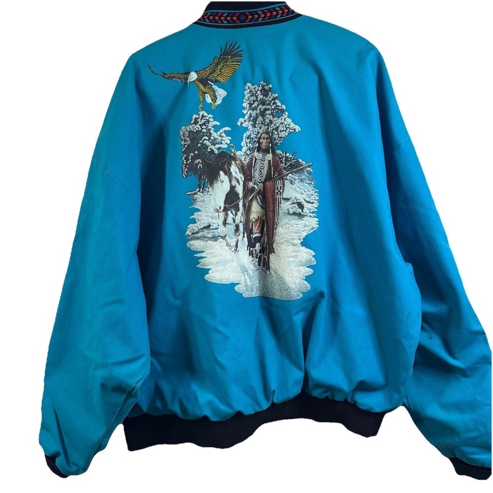 Davis James Sharkey Aztec Native Embroidered Bomber Jacket XL USA Made